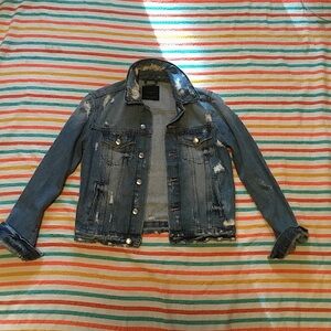 Zara Trafulac Distressed Denim Jean Jacket
